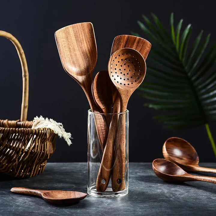 Premium Teak Wooden Utensil set (7pcs) + Free Ebook