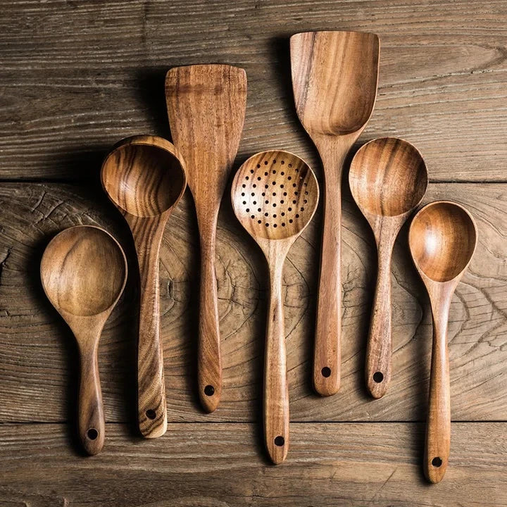 Premium Teak Wooden Utensil set (7pcs) + Free Ebook