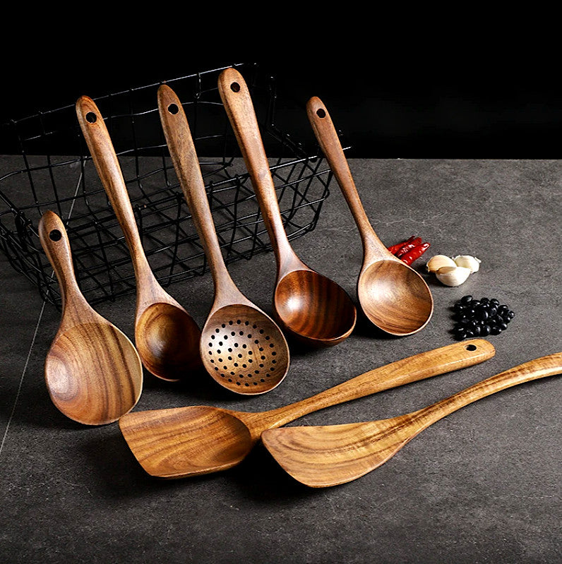 Premium Teak Wooden Utensil set (7pcs) + Free Ebook