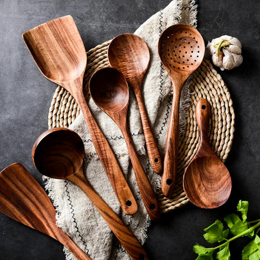 Premium Teak Wooden Utensil set (7pcs) + Free Ebook